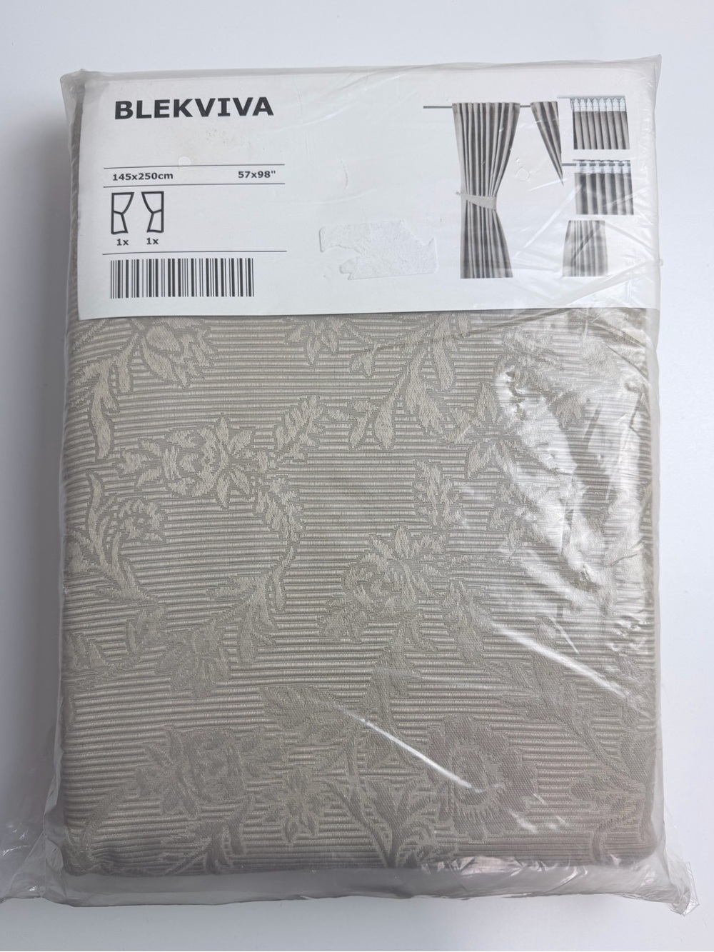 New in Package Ikea Blekviva Curtains 57" x 98" Beige Jacquard Heavy Polyester